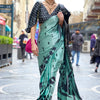 Imaginative Turquoise Digital Printed Satin Silk Saree With Splendiferous Blouse Piece