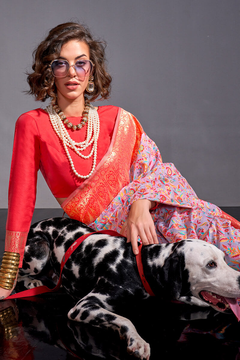 Serendipity Lavender Pashmina saree With Snazzy Blouse Piece