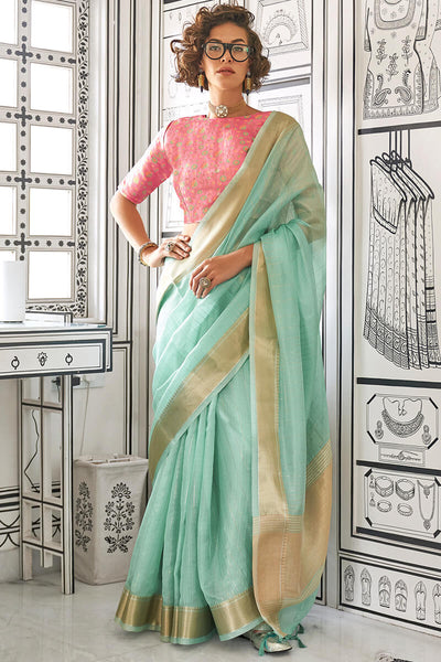 Incredible Turquoise Soft Silk Saree With Petrichor Blouse Piece
