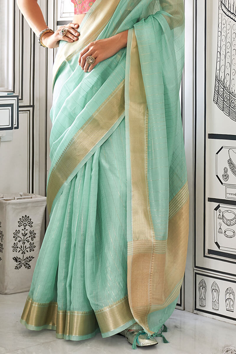 Incredible Turquoise Soft Silk Saree With Petrichor Blouse Piece