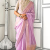 Entrancing Lavender Soft Silk Saree With Brood Blouse Piece