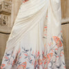 Unique Off White Digital Printed Satin Silk Saree With Charming Blouse Piece