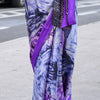 Exceptional Lavender Digital Printed Satin Silk Saree With Majesty Blouse Piece