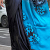 Prominent Black and Firozi Digital Printed Satin Silk Saree With Preferable Blouse Piece
