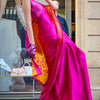 Inspiring Pink and Yellow Digital Printed Satin Silk Saree With Fairytale Blouse Piece