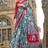 Adoring Grey Digital Printed Satin Silk Saree With Excellent Blouse Piece