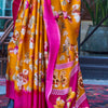 Bucolic Yellow Digital Printed Satin Silk Saree With Cynosure Blouse Piece