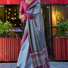 Desuetude Grey Digital Printed Satin Silk Saree With Diaphanous Blouse Piece