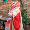 Beauteous Beige and Red Soft Banarasi Silk Saree With Divine Blouse Piece