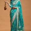 Chatoyant Turquoise Georgette Banarasi Silk Saree With Evanescent Blouse Piece