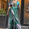 Groovy Dark Green Digital Printed Satin Silk Saree With Flamboyant Blouse Piece