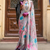 Preferable Grey Digital Printed Satin Silk Saree With Glorious Blouse Piece