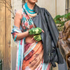 Fairytale Multicolor Digital Printed Satin Silk Saree With Stunner Blouse Piece