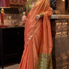 Unique Orange Soft Banarasi Silk Saree With Intricate  Blouse Piece