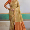 Supernal Beige Banarasi Tussar Silk Saree With Artistic Blouse Piece