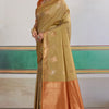 Supernal Beige Banarasi Tussar Silk Saree With Artistic Blouse Piece