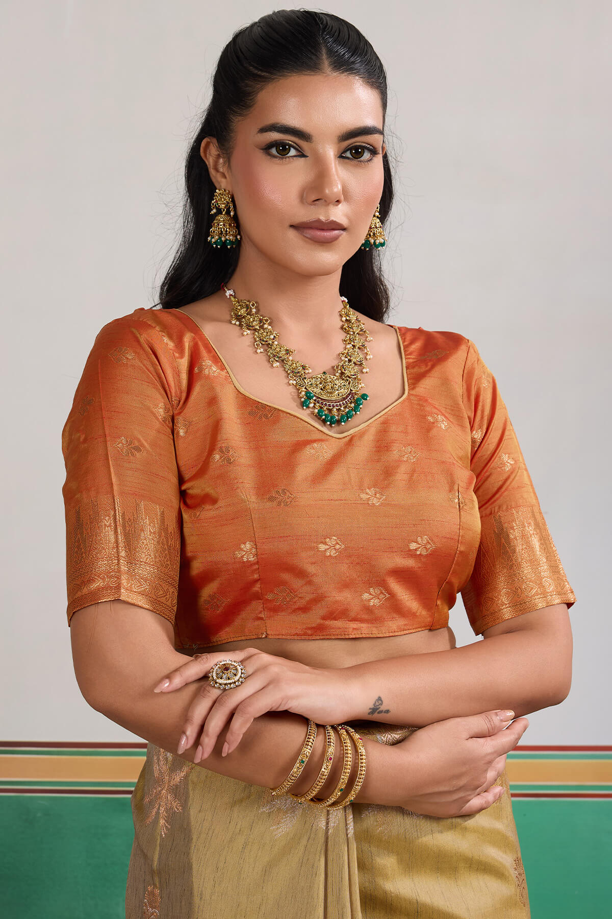 Supernal Beige Banarasi Tussar Silk Saree With Artistic Blouse Piece