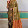 Epiphany Mustard Banarasi Tussar Silk Saree With Gleaming Blouse Piece