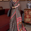 Resplendent Black Digital Printed Satin Silk Saree With Piquant Blouse Piece