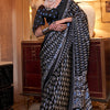 Ethereal Black Digital Printed Satin Silk Saree With Tantalizing Blouse Piece