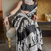 Vibrant Black and White Digital Printed Satin Silk Saree With Whimsical Blouse Piece