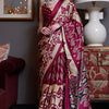 Epiphany Beige and Wine Digital Printed Satin Silk Saree With Effervescent Blouse Piece