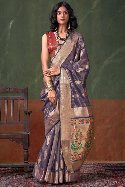 Blissful Blue Paithani Pure Tissue Silk Saree With Grandiose Blouse Piece