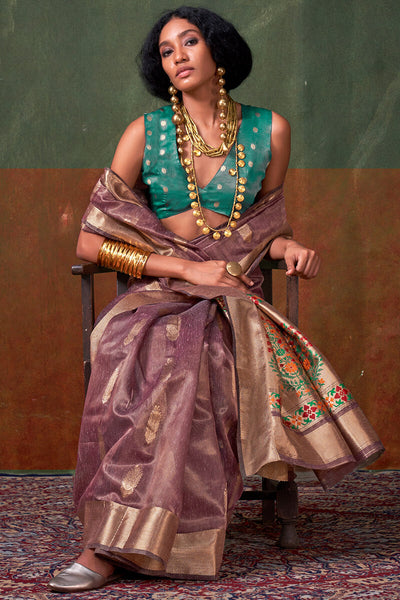 Staring Purple Paithani Pure Tissue Silk Saree With Comely Blouse Piece