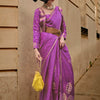 Eclat Lavender Banarasi Satin Silk Saree With Flameboyant Blouse