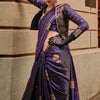 Divine Navy Blue Banarasi Satin Silk Saree With Eloquence Blouse