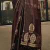 Engrossing Brown Banarasi Satin Silk Saree With Moiety Blouse