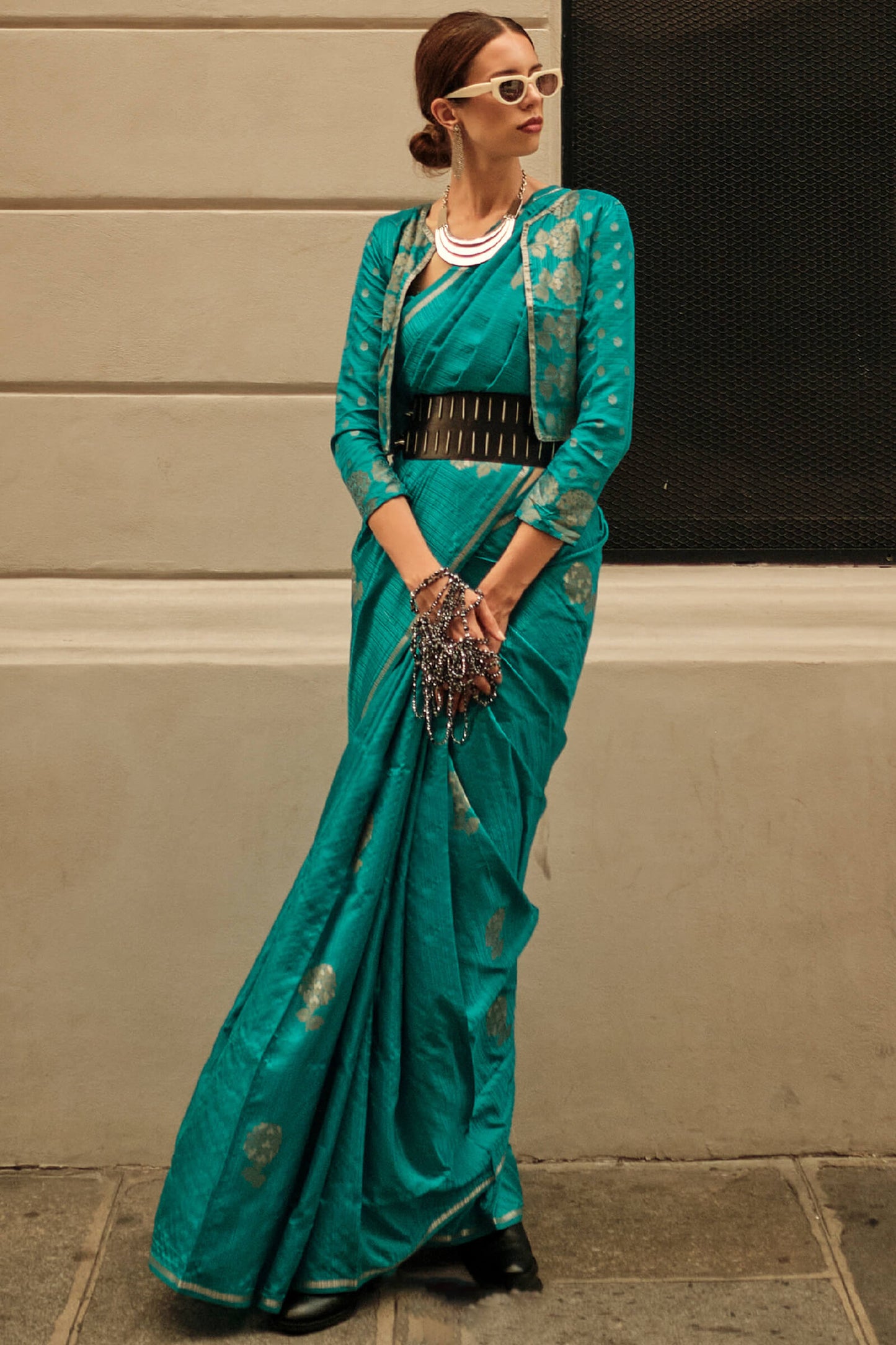 Desiring Rama Banarasi Satin Silk Saree With Prominent Blouse