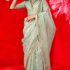 Lissome Sea Green Soft Banarasi Tissue Silk Saree With Beauteous Blouse Piece