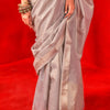 Incomparable Grey Soft Banarasi Tissue Silk Saree With Assemblage Blouse Piece