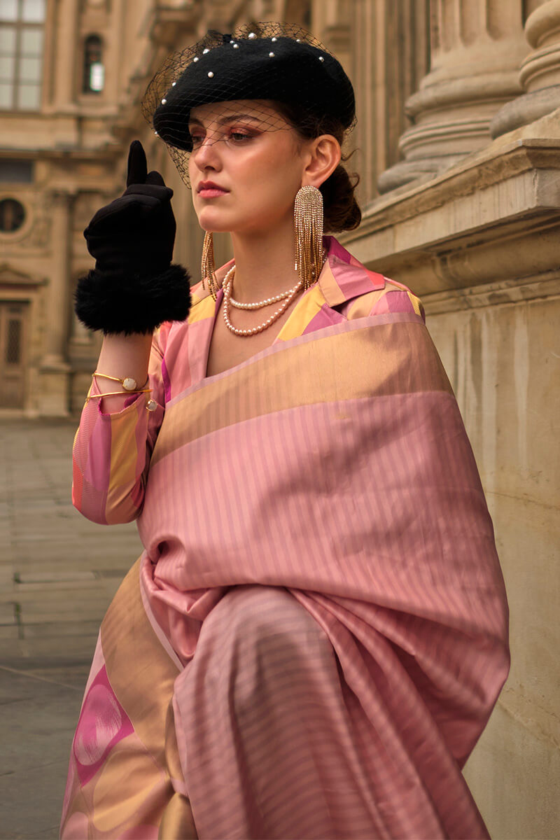Gleaming Pink Soft Banarasi Silk Saree With Flattering Blouse Piece