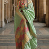 Opulent Pista Soft Banarasi Silk Saree With Fancifull Blouse Piece