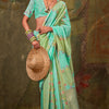 Bewitching Turquoise Cotton Silk Saree With Desirable Blouse Piece