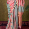 Nectarous Pink and Grey Cotton Silk Saree With Devastating Blouse Piece