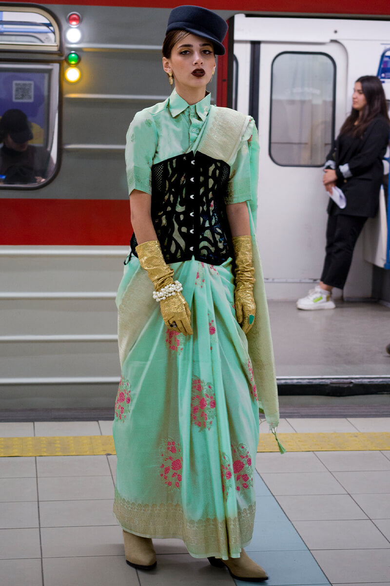 Sonorous Turquoise Soft Banarasi Silk Saree With Grandiose Blouse Piece