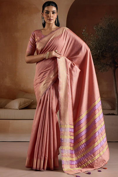 Splendorous Peach Soft Banarasi Bhagalpuri Silk Saree With Evanescent Blouse Piece