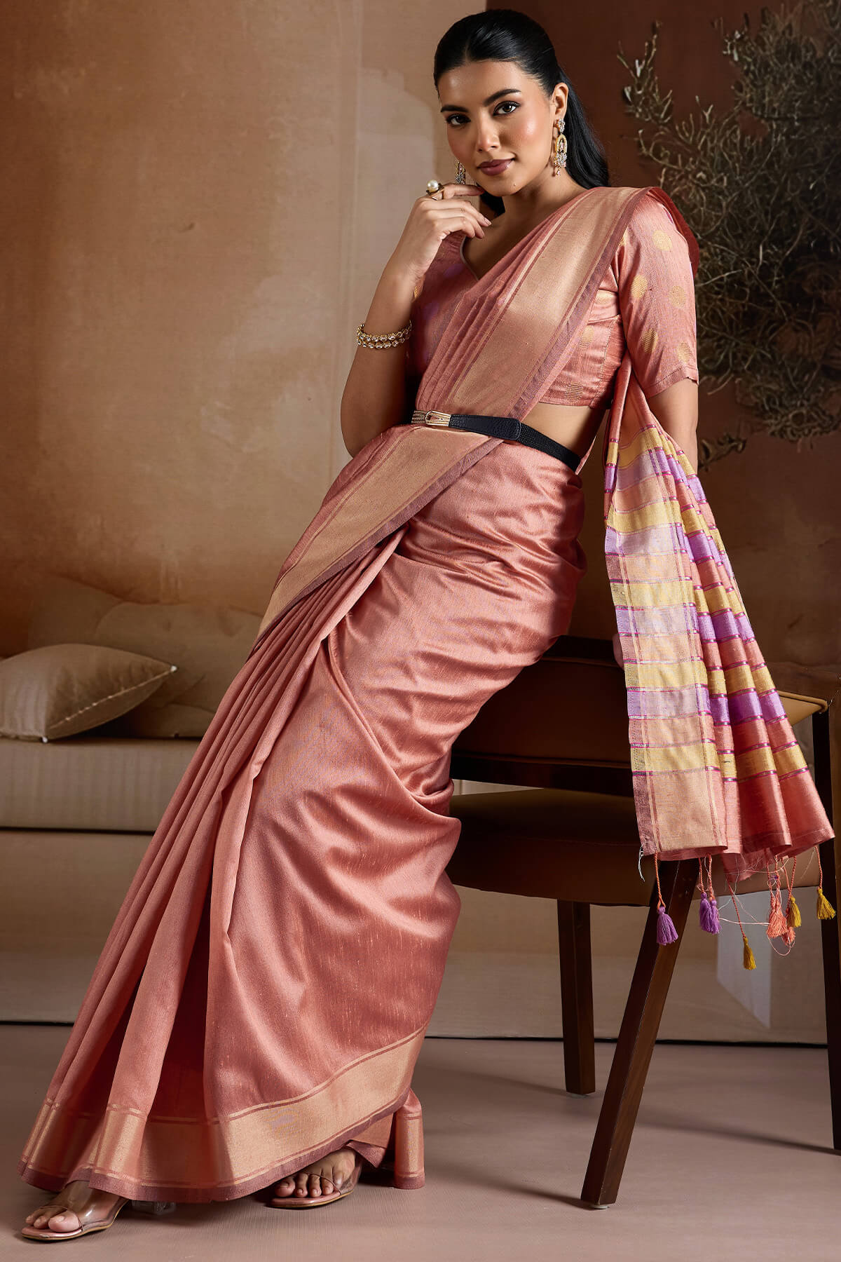 Splendorous Peach Soft Banarasi Bhagalpuri Silk Saree With Evanescent Blouse Piece