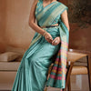 Proficient Firozi Soft Banarasi Bhagalpuri Silk Saree With Woebegone Blouse Piece