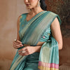 Proficient Firozi Soft Banarasi Bhagalpuri Silk Saree With Woebegone Blouse Piece