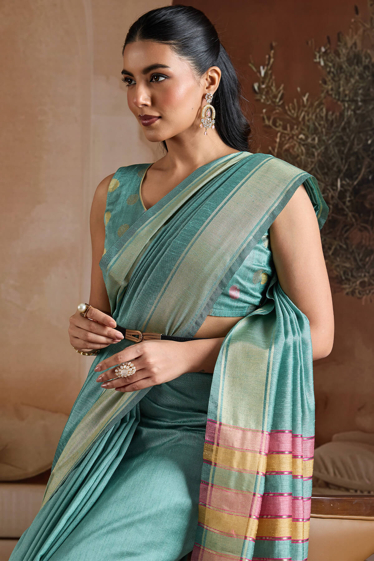 Proficient Firozi Soft Banarasi Bhagalpuri Silk Saree With Woebegone Blouse Piece