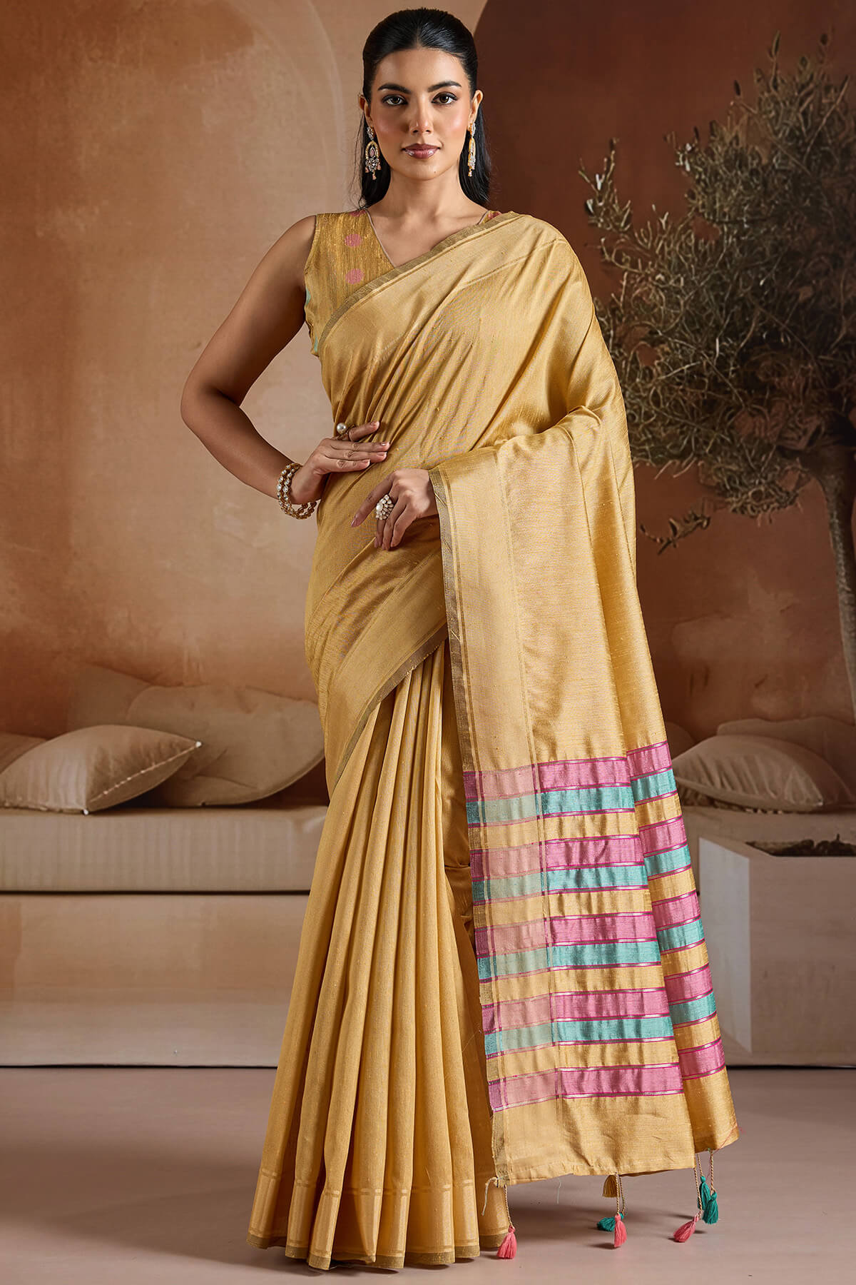 Energetic Yellow Soft Banarasi Bhagalpuri Silk Saree With Moiety Blouse Piece
