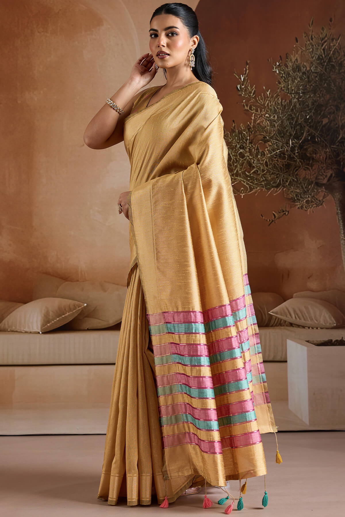 Energetic Yellow Soft Banarasi Bhagalpuri Silk Saree With Moiety Blouse Piece