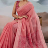 Jubilant Pink Cotton Silk Saree With Petrichor Blouse Piece