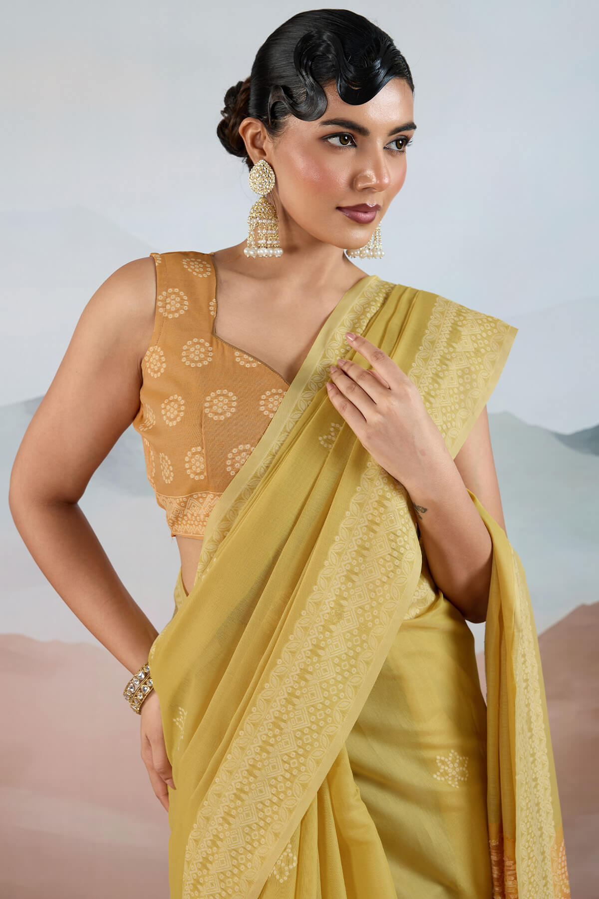 Lassitude Mustard Cotton Silk Saree With Ethereal Blouse Piece
