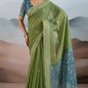 Elaborate Green Cotton Silk Saree With Flameboyant Blouse Piece