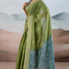 Elaborate Green Cotton Silk Saree With Flameboyant Blouse Piece
